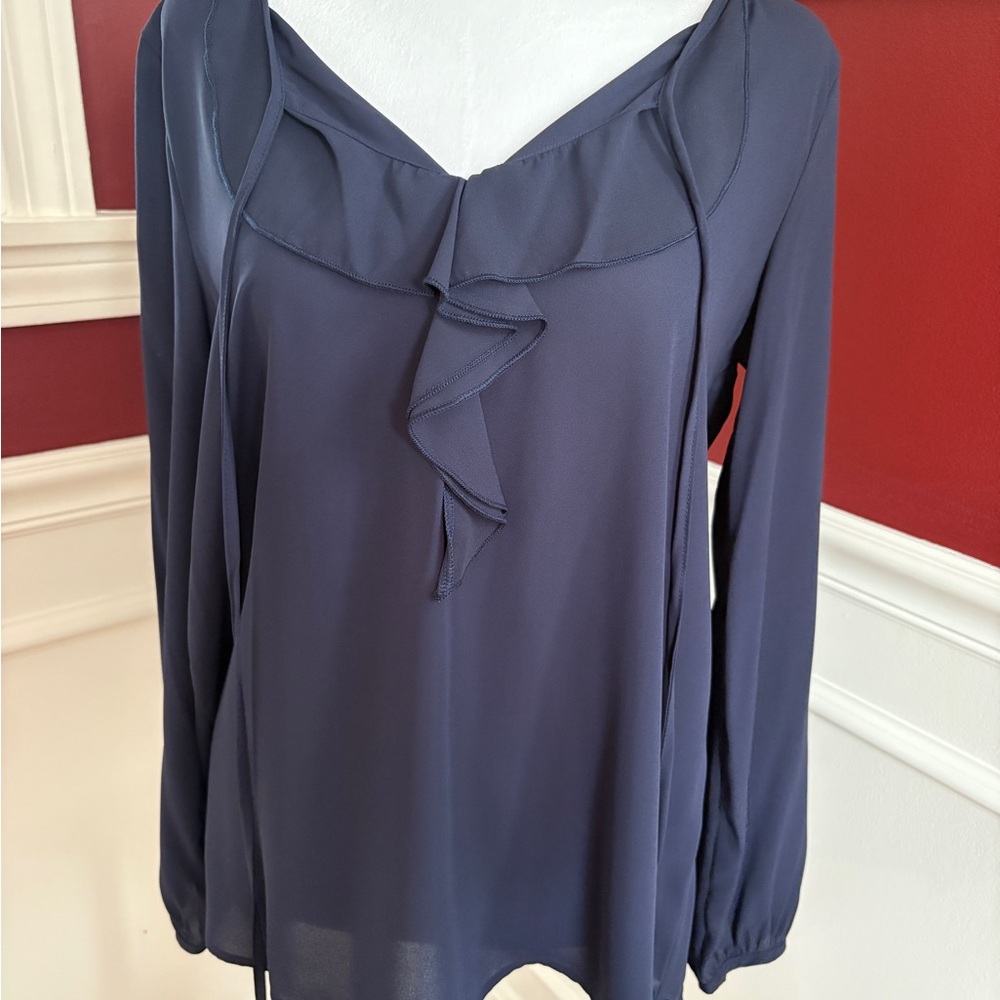 Pleione Deep Blue Ruffle Blouse